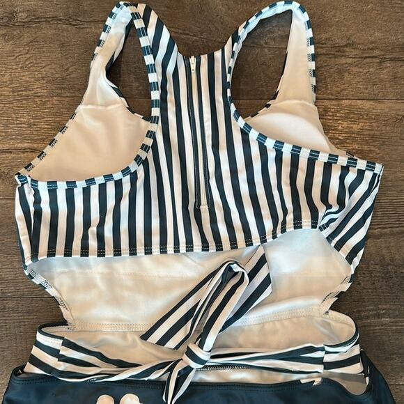 Sunikini Large High-Waist Vertical Striped/Orchid Floral One-Piece Swimsuit - Picture 10 of 14